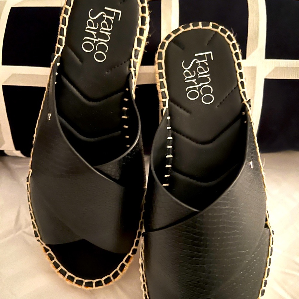 Black Sandals, Slides, Size 6, Franco Sarto, Birch, Like New, Weave Woven detail
